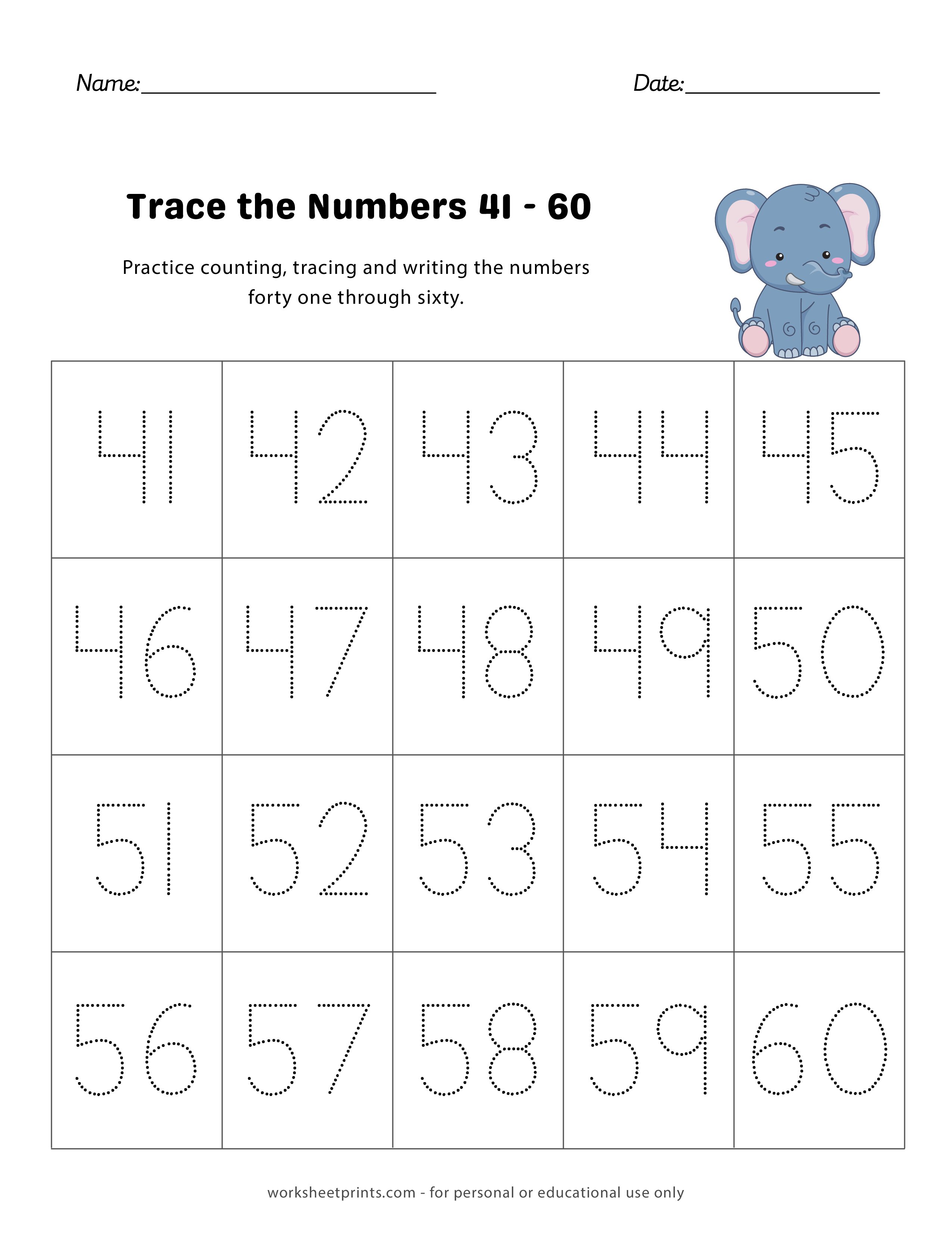 Number Tracing 4160 Preschool and Kindergarten Worksheets