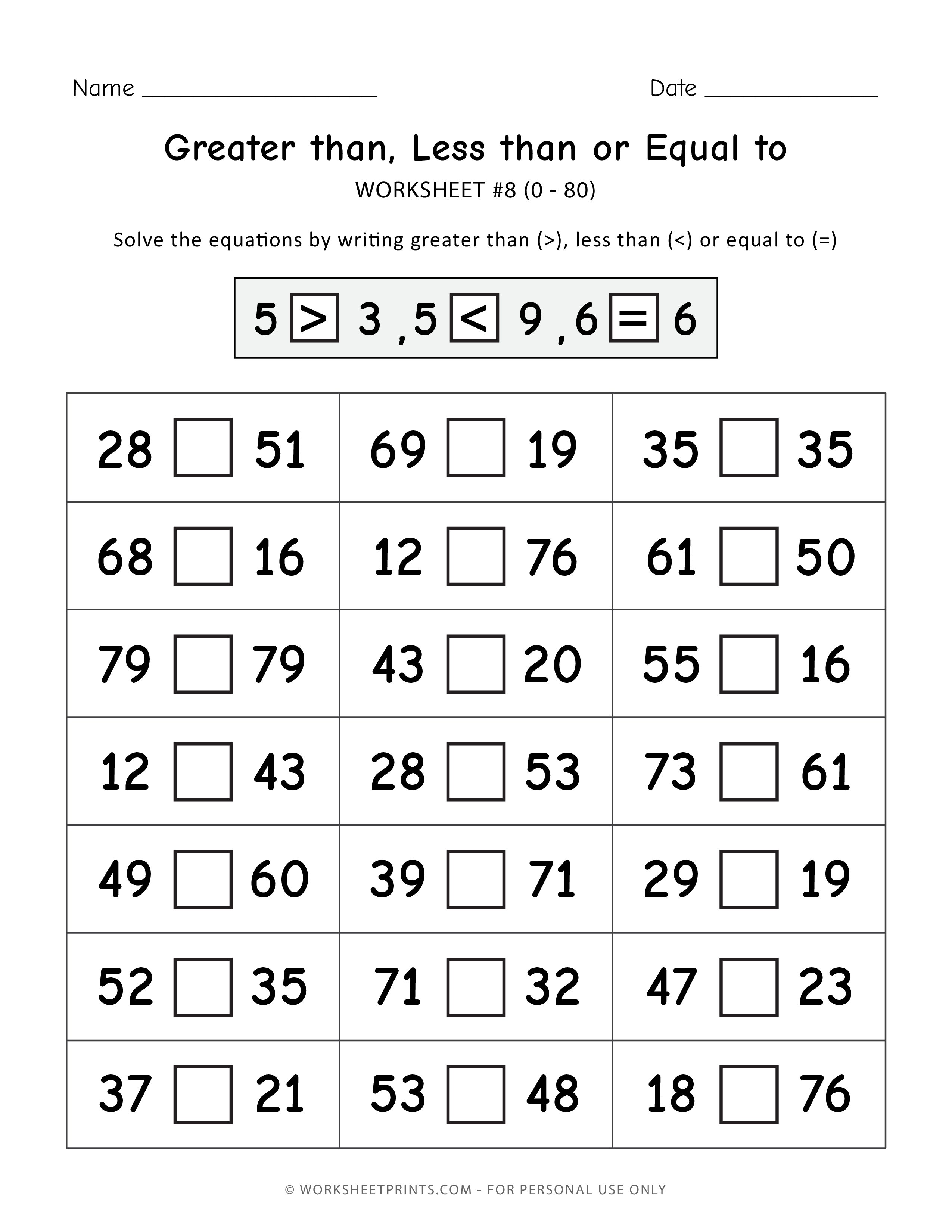 Comparing Numbers (0-100)