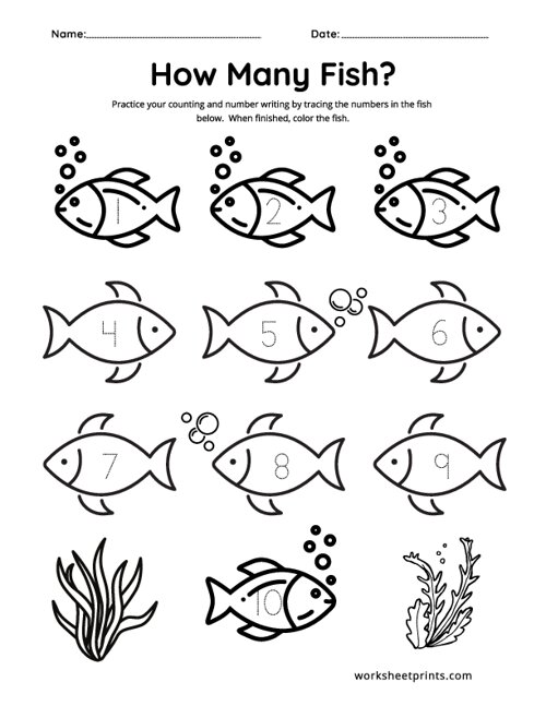 Printable How Many Fish? Worksheet | WorksheetPrints