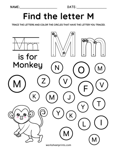 Printable Find the Letter M Worksheet | WorksheetPrints