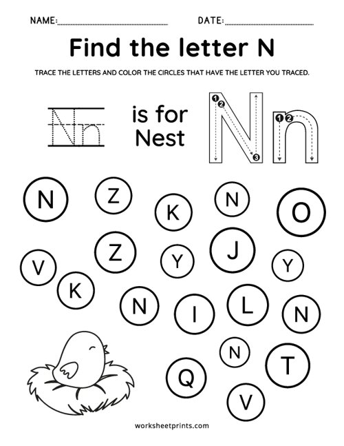 Printable Find the Letter N Worksheet | WorksheetPrints