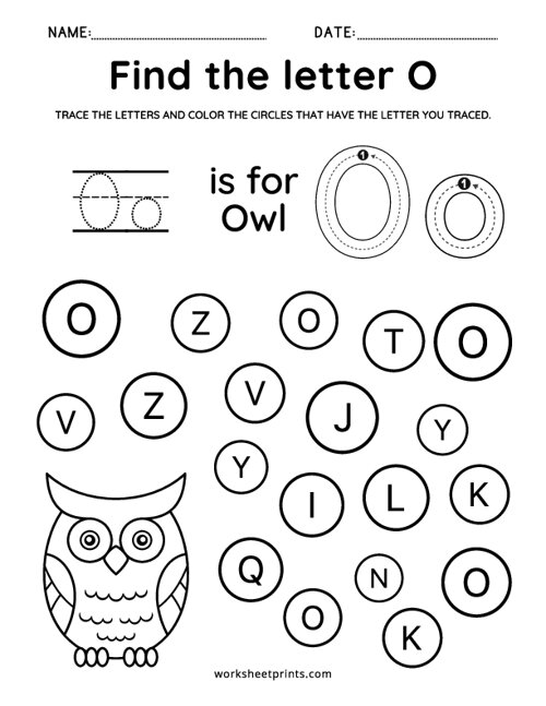 Printable Find the Letter O Worksheet | WorksheetPrints