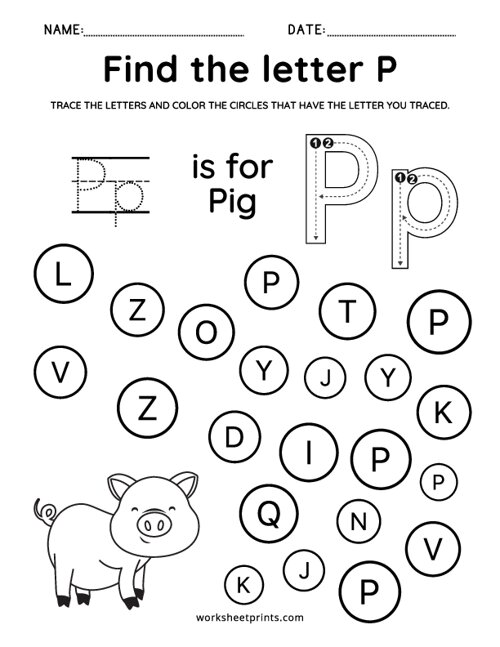 Printable Find the Letter P Worksheet | WorksheetPrints