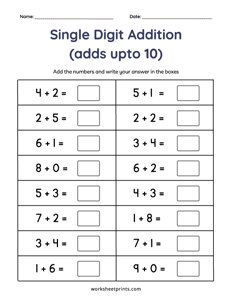 Add Single Digit Numbers (Adds upto 10)