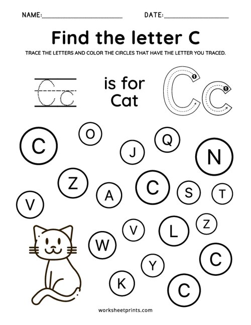 Printable Find the Letter C Worksheet | WorksheetPrints