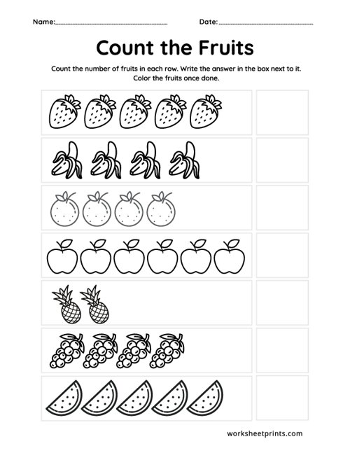 Printable Count the Fruits Worksheet | WorksheetPrints