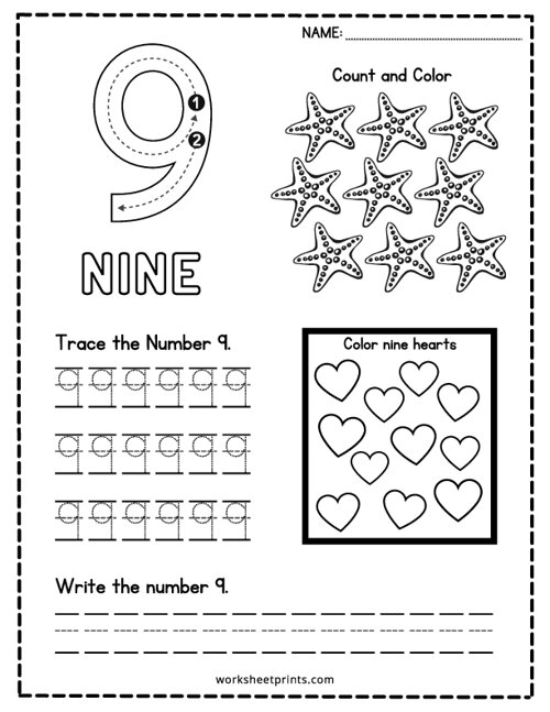 Printable Number 9 Practice Worksheet WorksheetPrints