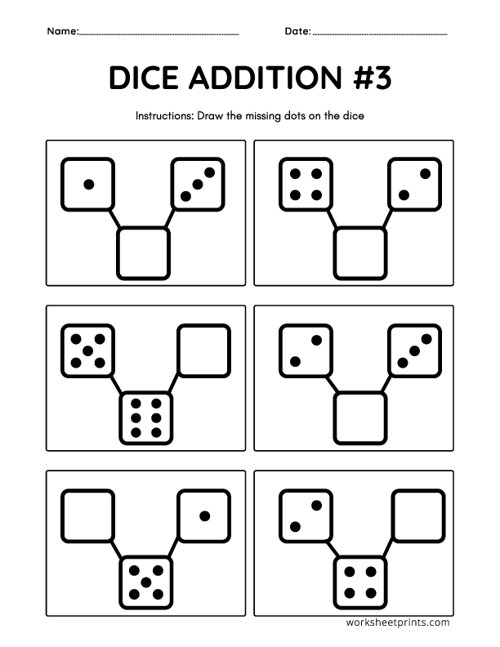 Printable Adding Dice Numbers Worksheet | WorksheetPrints