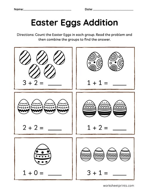 Printable Easter Eggs Addition Worksheet | WorksheetPrints