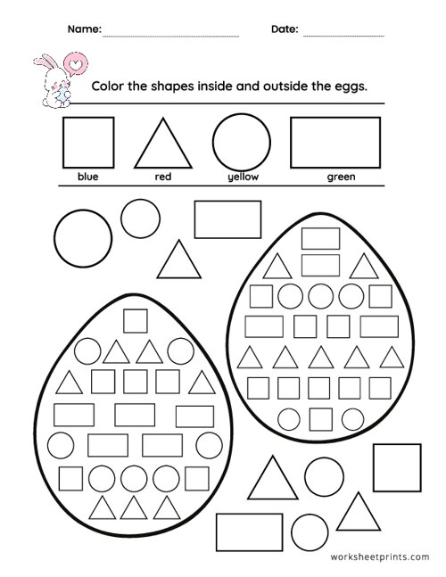 Printable Easter Color the Shapes Worksheet | WorksheetPrints