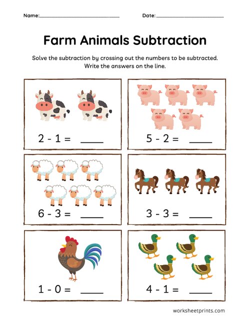 Farm Animals Subtraction