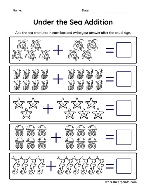 Printable Under the Sea Addition Worksheet | WorksheetPrints