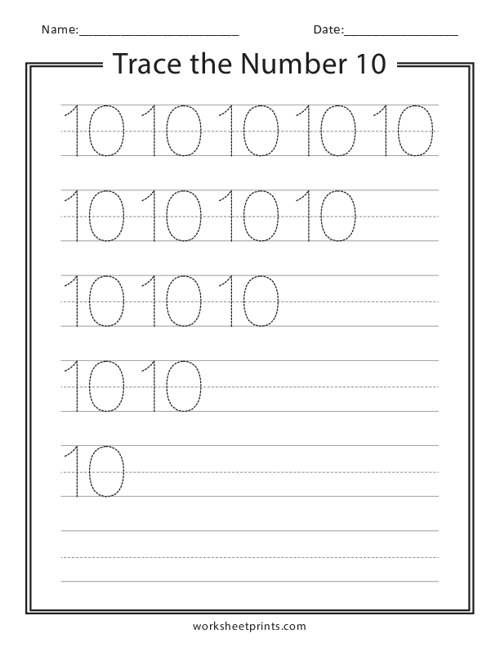 Printable Trace the Number 10 Worksheet | WorksheetPrints