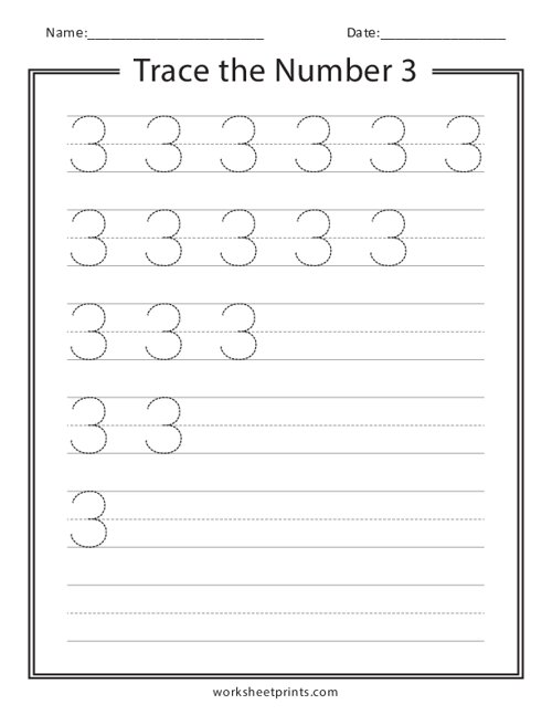 Printable Trace the Number 3 Worksheet | WorksheetPrints