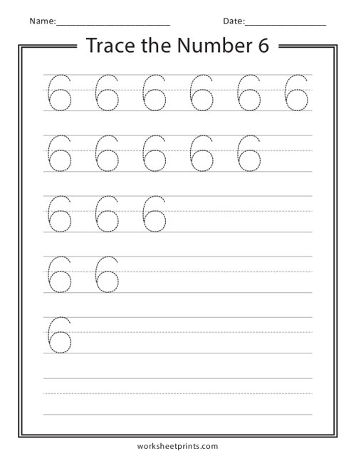 Printable Trace the Number 6 Worksheet | WorksheetPrints