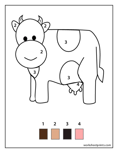 Printable Cow Color By Number Worksheet | WorksheetPrints