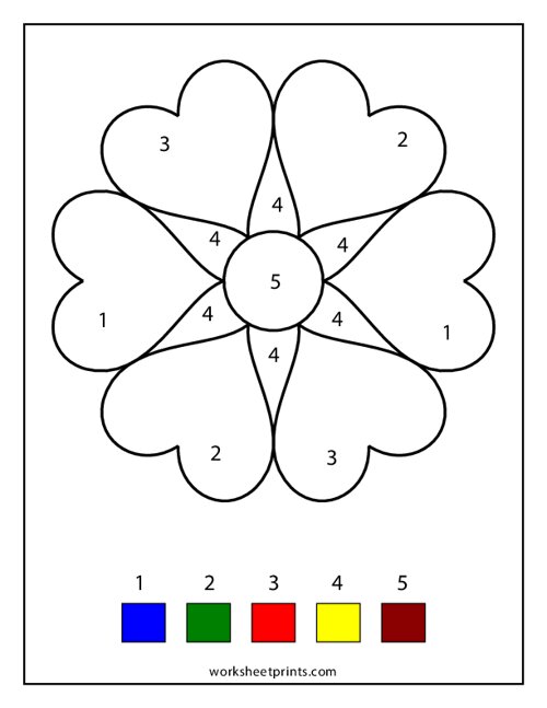 Printable Flower Color By Number Worksheet 