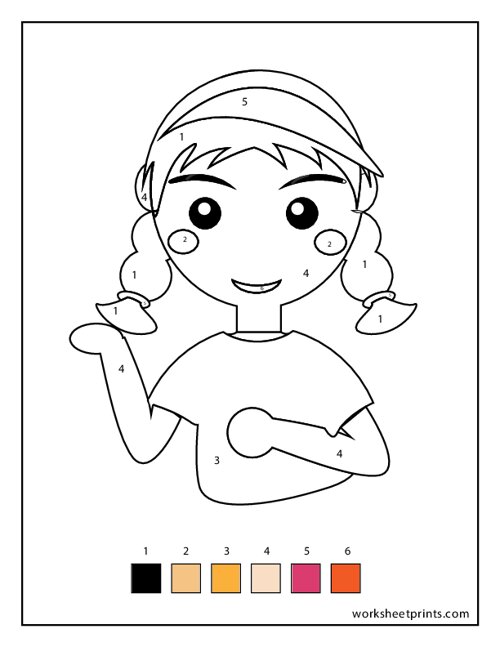 Printable Girl Color By Number Worksheet | WorksheetPrints