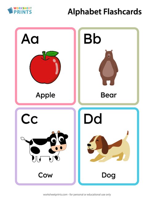 Printable Alphabet Flashcards - A-D Pictures