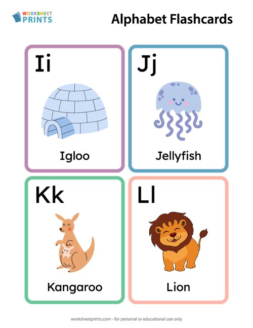 Printable Alphabet Flashcards - I-L Pictures