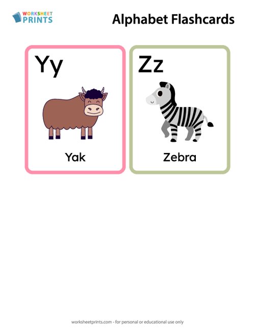 Printable Alphabet Flashcards - Y-Z Pictures
