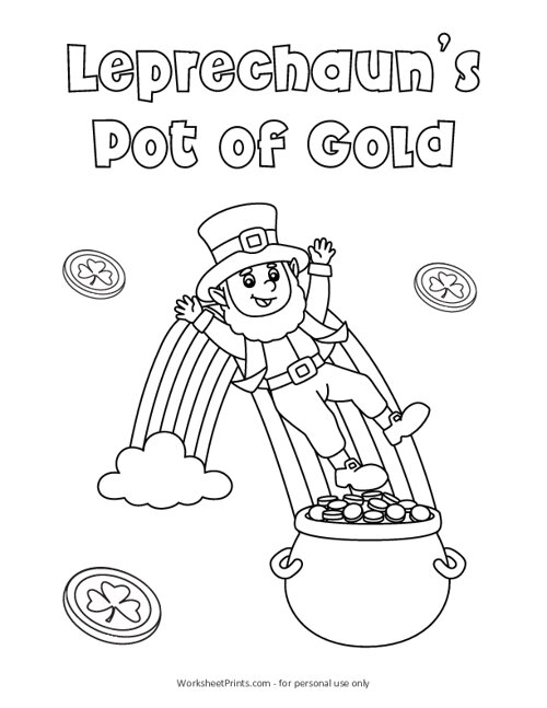 Printable Pot of Gold Rainbow Coloring Page | WorksheetPrints