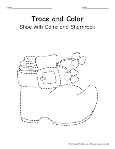 Shoe Coins Shamrock - Trace and Color