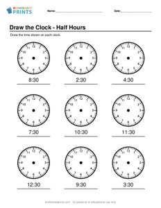 Draw the Clock - Half Hours