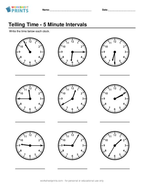 Printable Tell The Time 5 Minute Intervals Worksheet Worksheetprints