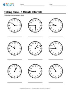 Telling Time - 1 Minute Intervals