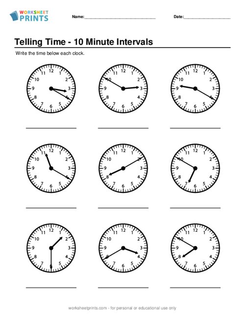 Printable Telling Time 10 Minute Intervals Worksheet WorksheetPrints