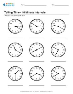 Telling Time - 10 Minute Intervals