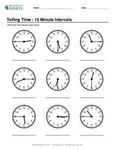Telling Time - 15 Minute Intervals