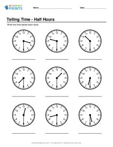 Telling Time - Half Hours