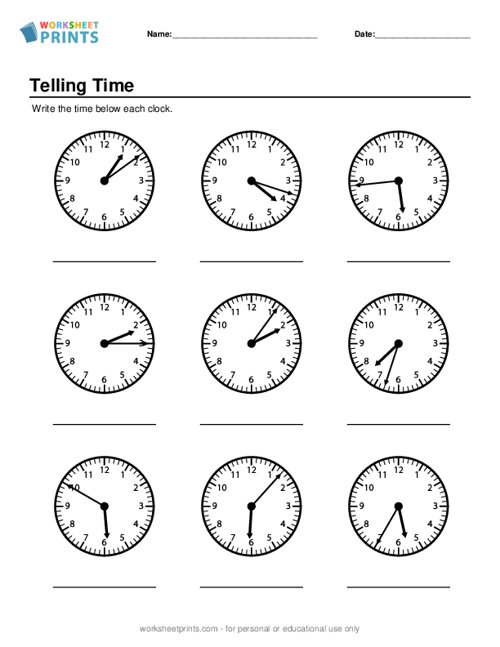 Printable Telling Time Worksheet | WorksheetPrints