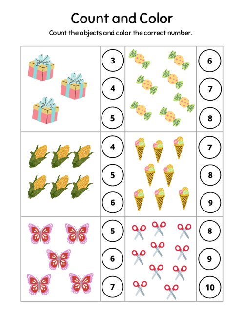 Printable Count and Color Objects Worksheet | WorksheetPrints