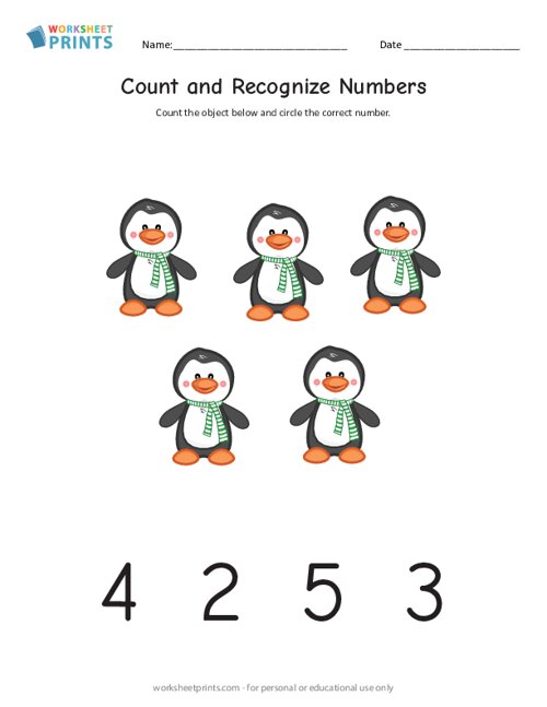 Counting to Five - Printable Count Numbers Worksheet