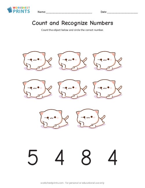 Counting To Eight Printable Count Numbers Worksheet