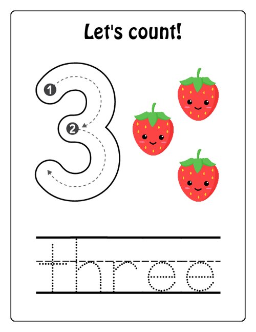 Let's Count Number 3 - Printable Fruit Counting Worksheet