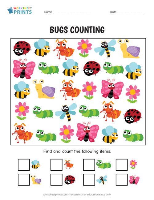 Find And Count Bugs Items I Spy Worksheet Printable