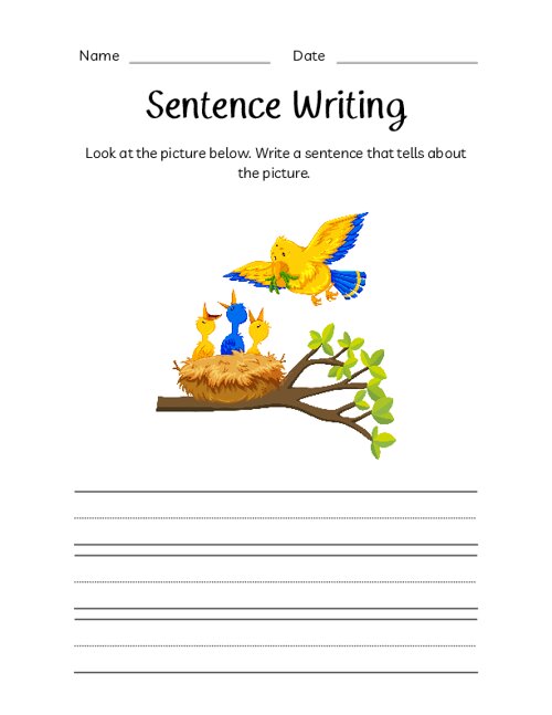 Sentence Writing Worksheet Bird Nest and Feeding Chicks