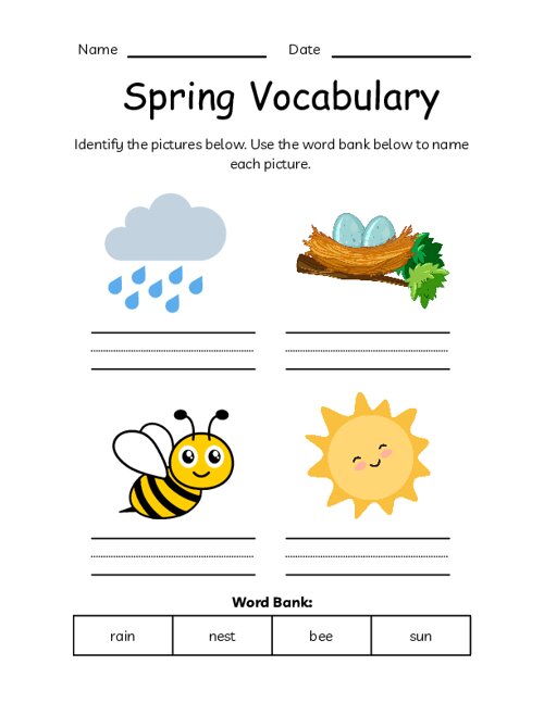 Spring Vocabulary Worksheet Printable