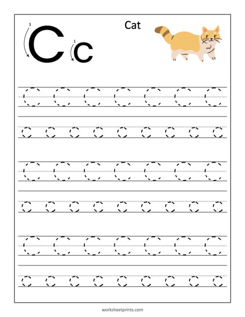 Printable Learn and Trace Letter C Worksheet