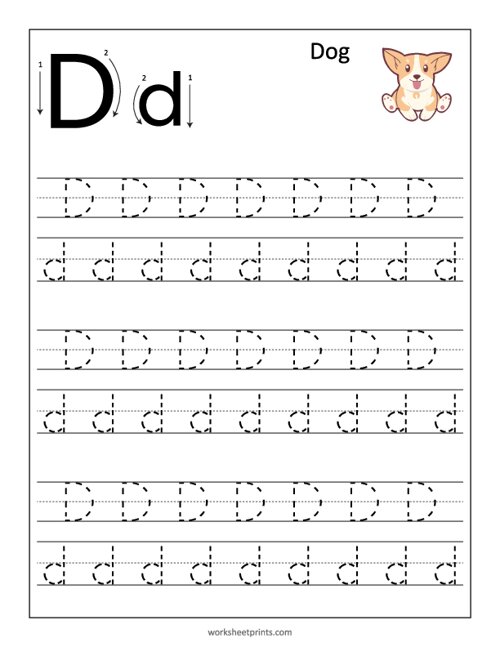 Printable Learn and Trace Letter D Worksheet