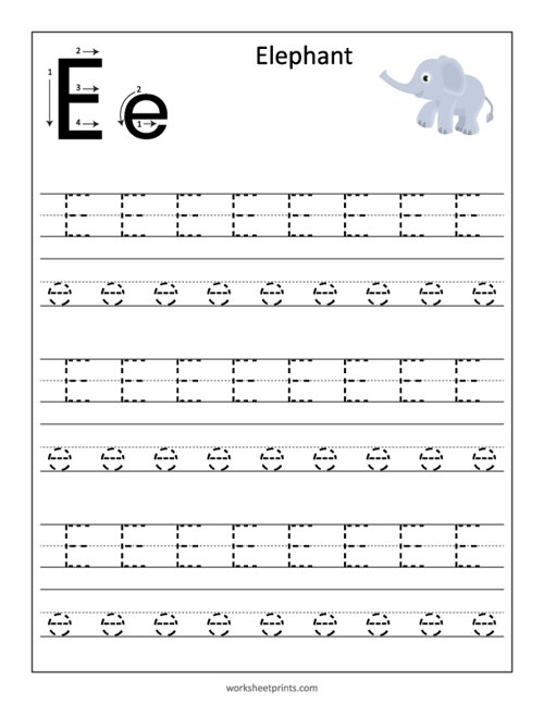 Printable Learn and Trace Letter E Worksheet