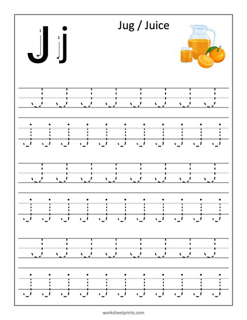 Printable Learn and Trace Letter J Worksheet