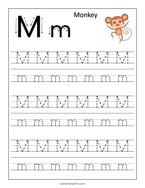 Printable Learn and Trace Letter M Worksheet