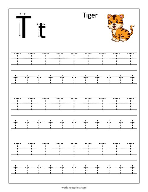 Printable Learn and Trace Letter T Worksheet