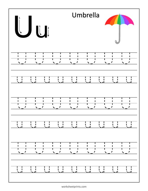 Printable Learn and Trace Letter U Worksheet