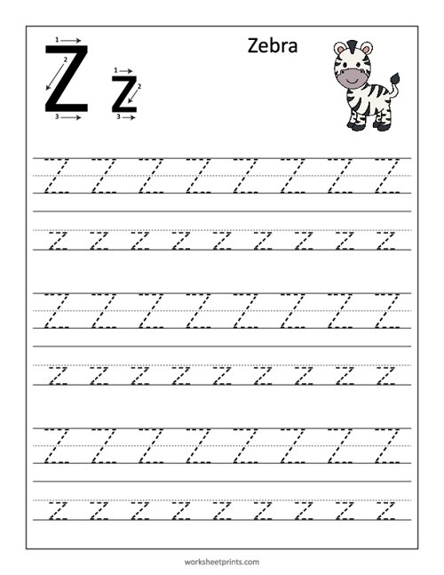 Printable Learn and Trace Letter Z Worksheet